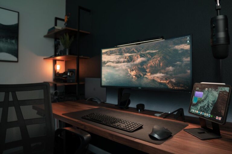 Stunning widescreen monitor setup with perfect lighting - Minimal Desk ...